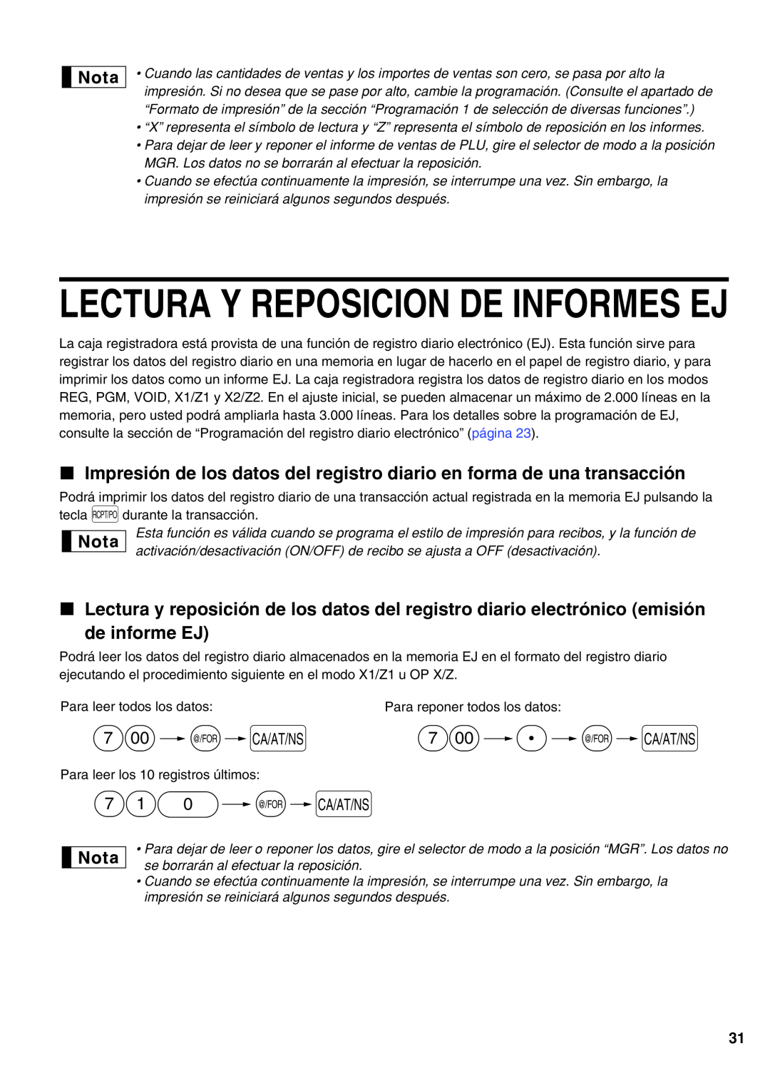Sharp XE-A21S instruction manual 7 @ A 7 P @ A, 710 @ A, Lectura Y Reposicion De Informes Ej 