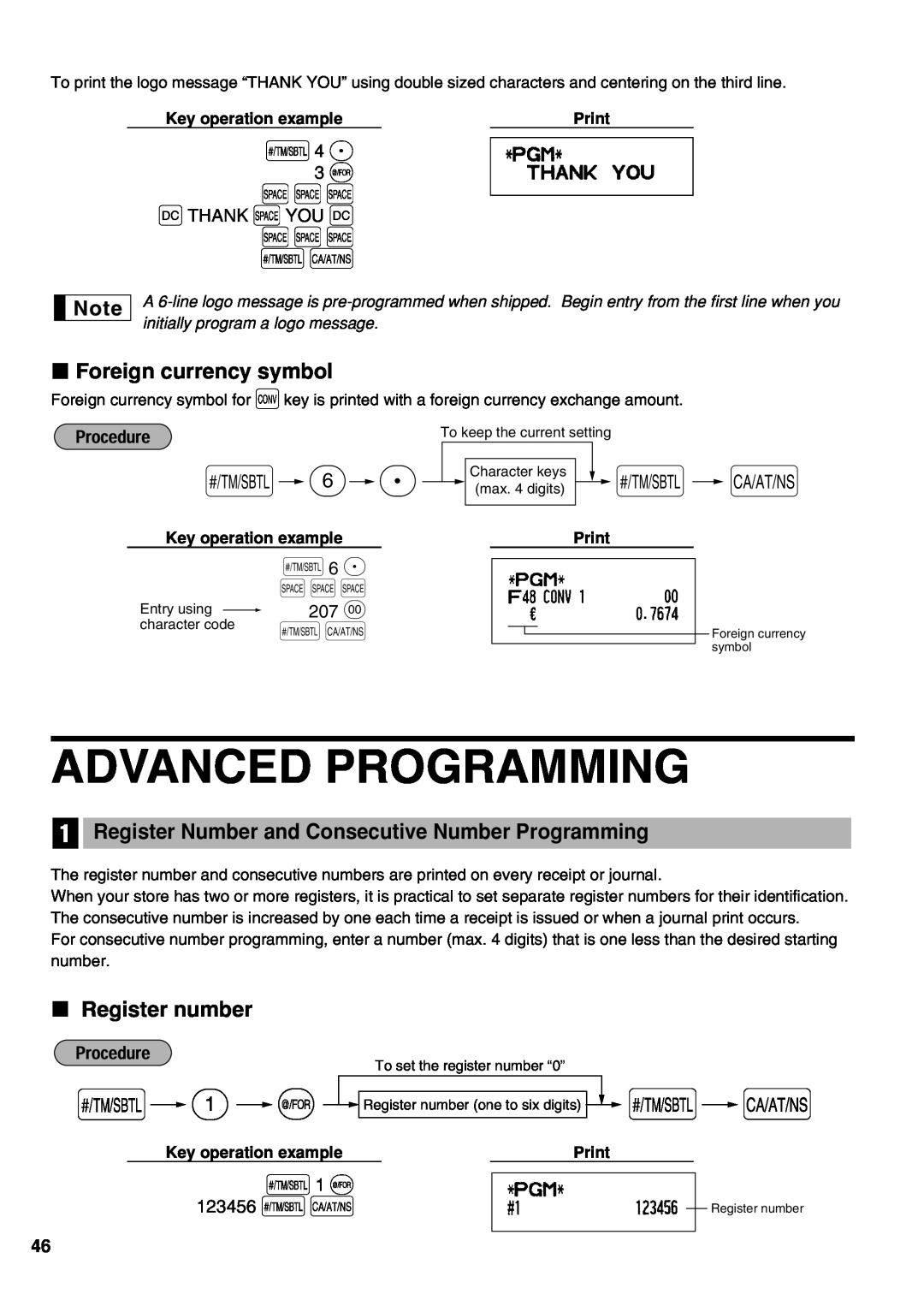 Sharp XE-A21S Advanced Programming, 3 @ SSS, SSS sA, s1 @, S S S, Foreign currency symbol, Register number, s 4 P, s 6 P 