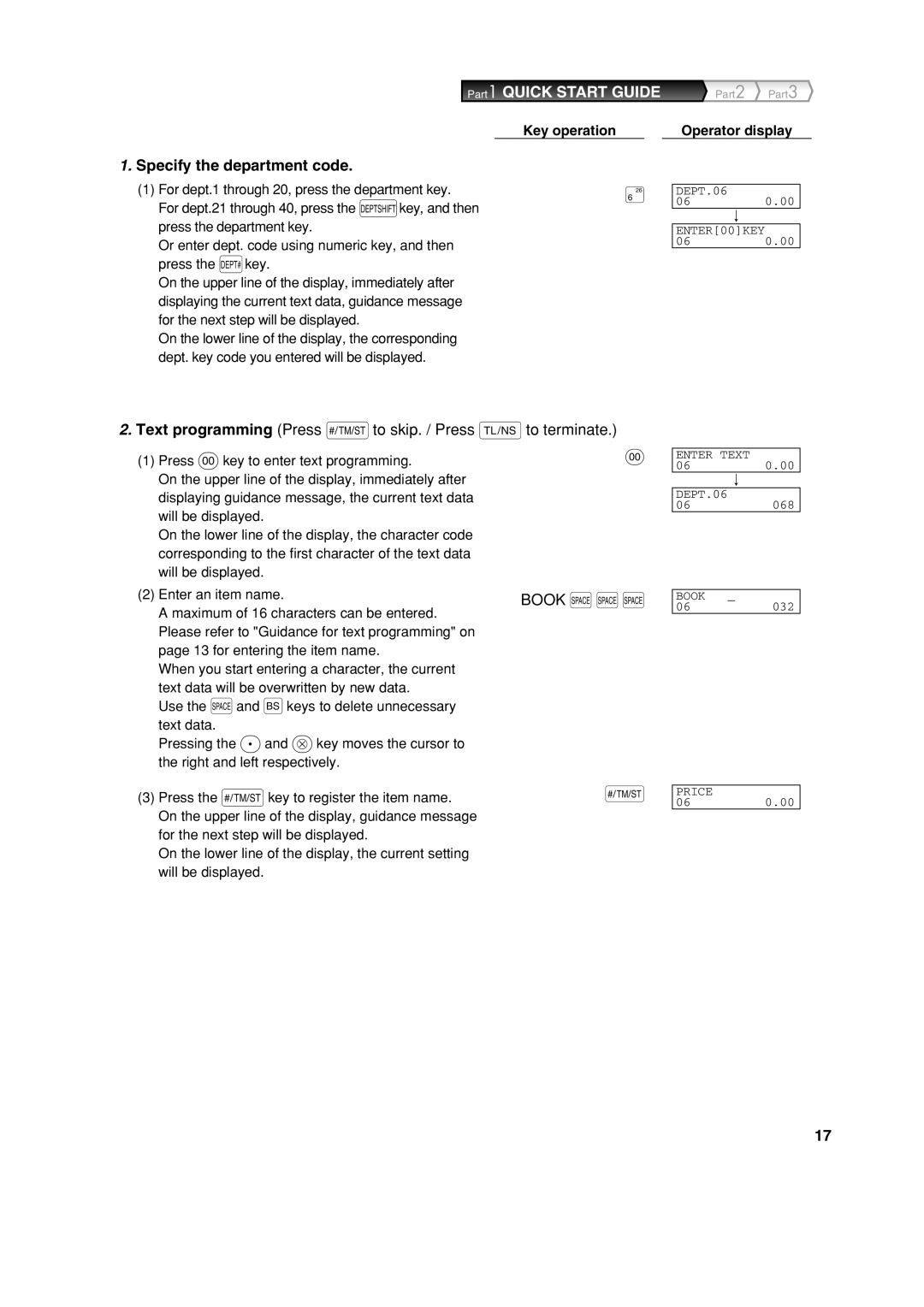 Sharp XE-A303 instruction manual Specify the department code, Text programming Press sto skip. / Press Ato terminate 