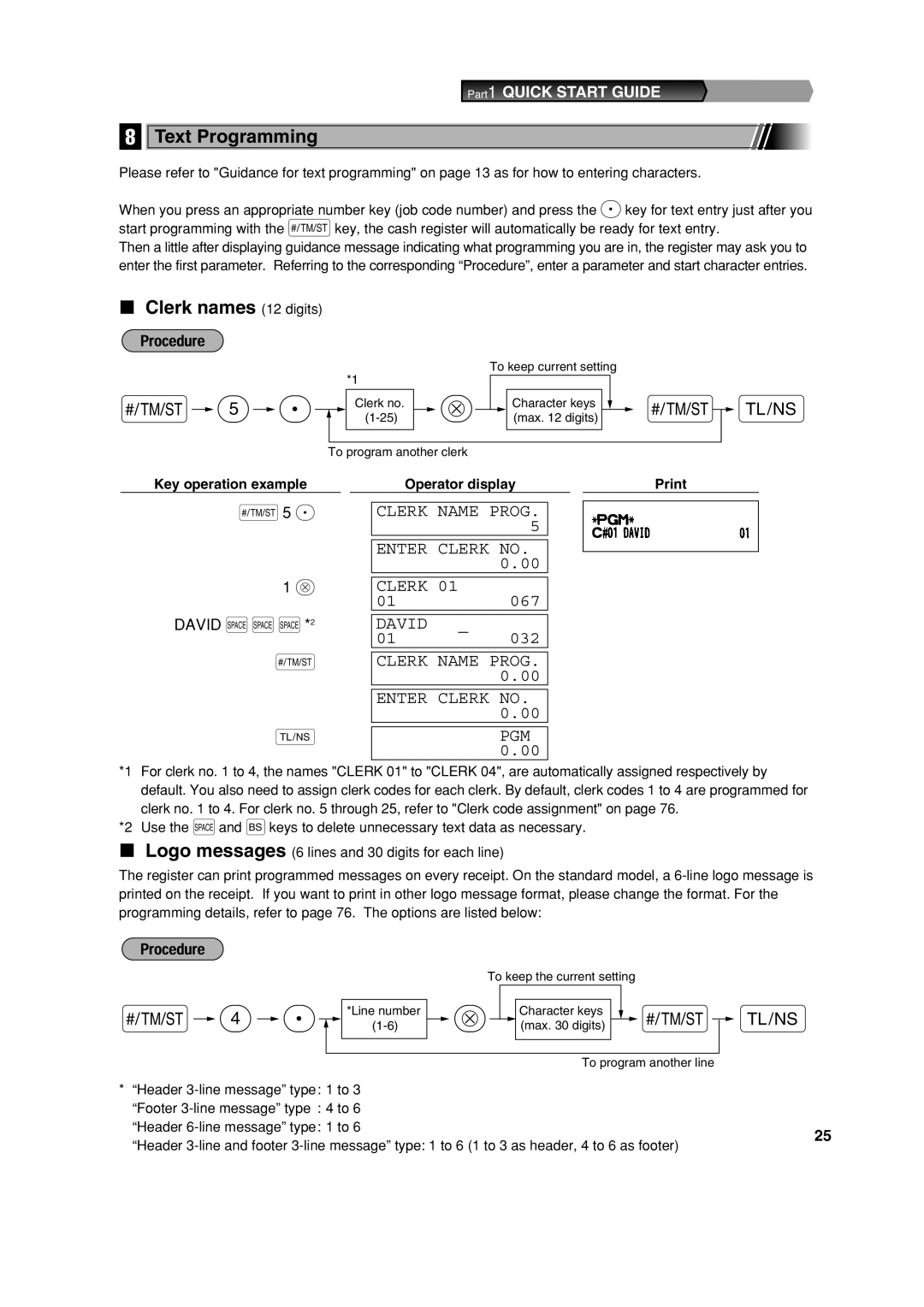 Sharp XE-A303 instruction manual S5 P, Text Programming, Clerk names 12 digits 