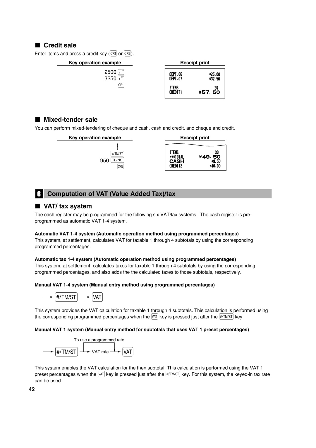 Sharp XE-A303 950 a b, Credit sale, Mixed-tender sale, Computation of VAT Value Added Tax/tax VAT/ tax system 