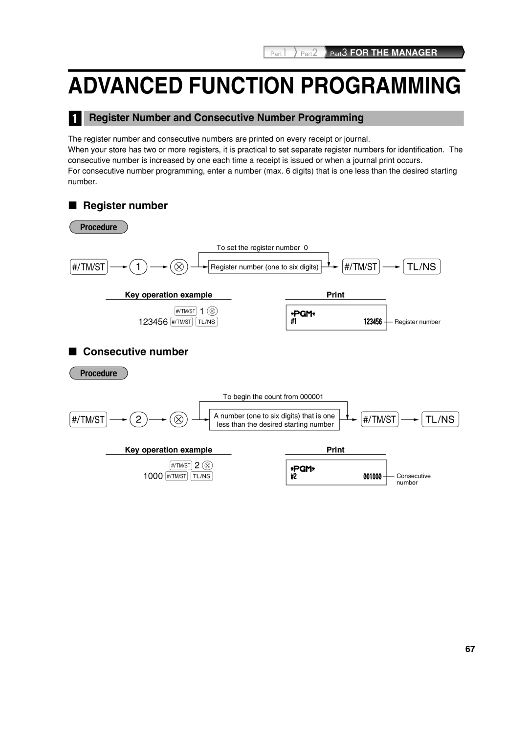 Sharp XE-A303 S2 @, Register Number and Consecutive Number Programming, Register number, Consecutive number 