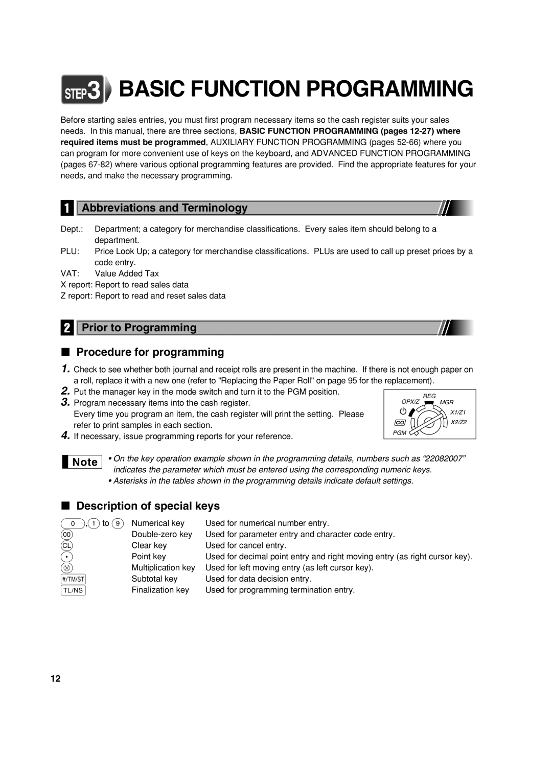 Sharp XE-A303 instruction manual Abbreviations and Terminology, Description of special keys 