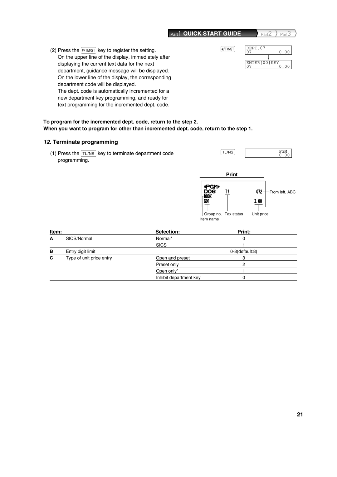 Sharp XE-A303 instruction manual Terminate programming, Selection Print 