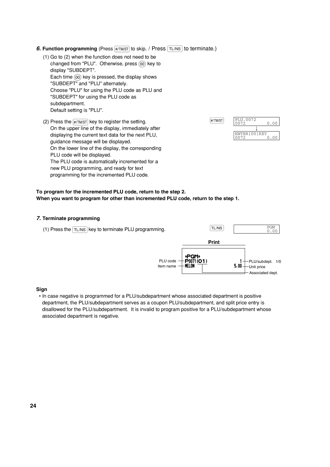 Sharp XE-A303 instruction manual Function programming Press sto skip. / Press Ato terminate, Sign 