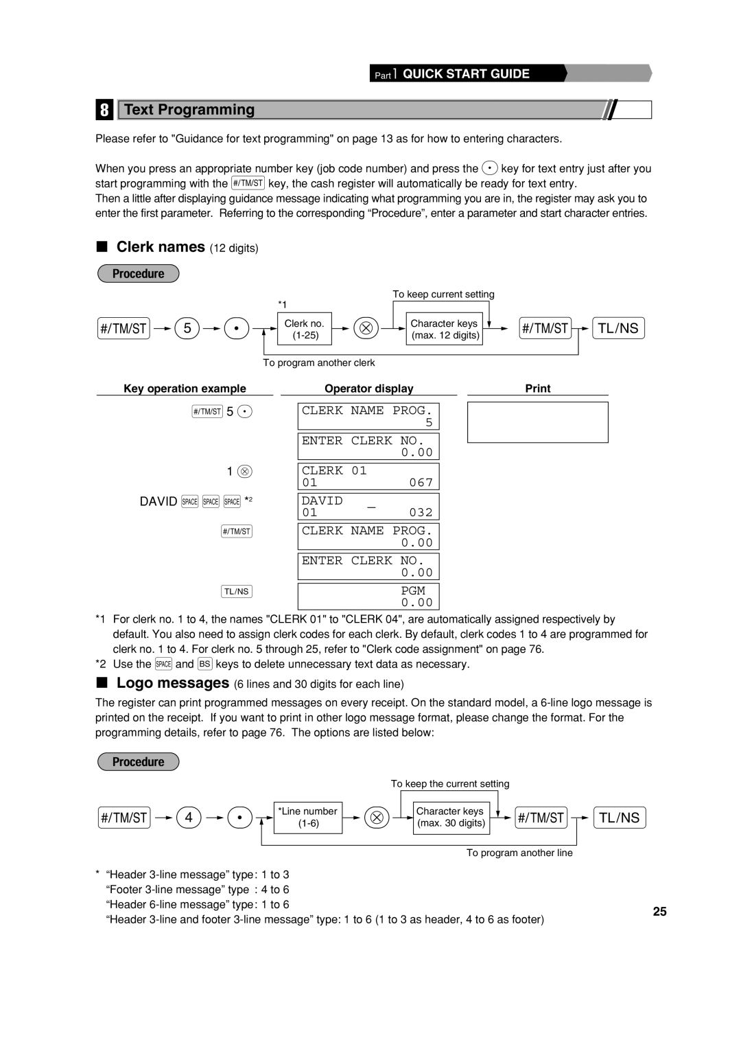 Sharp XE-A303 instruction manual S5 P, Text Programming, Clerk names 12 digits 