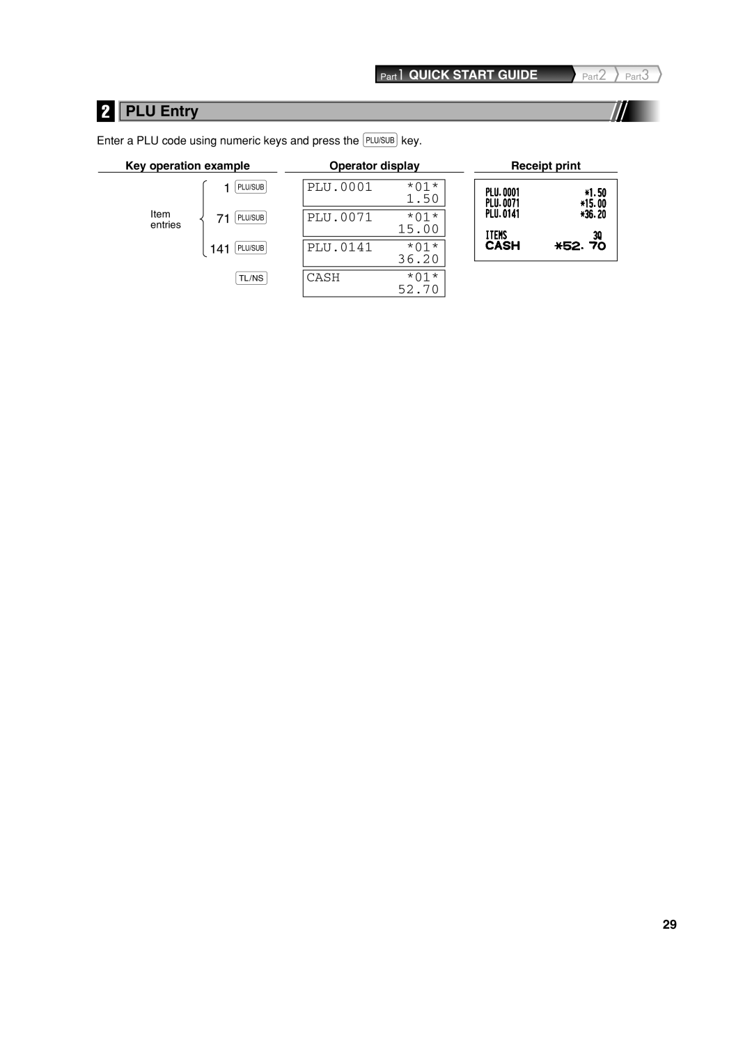 Sharp XE-A303 instruction manual PLU Entry, 141 p, Operator display Receipt print 