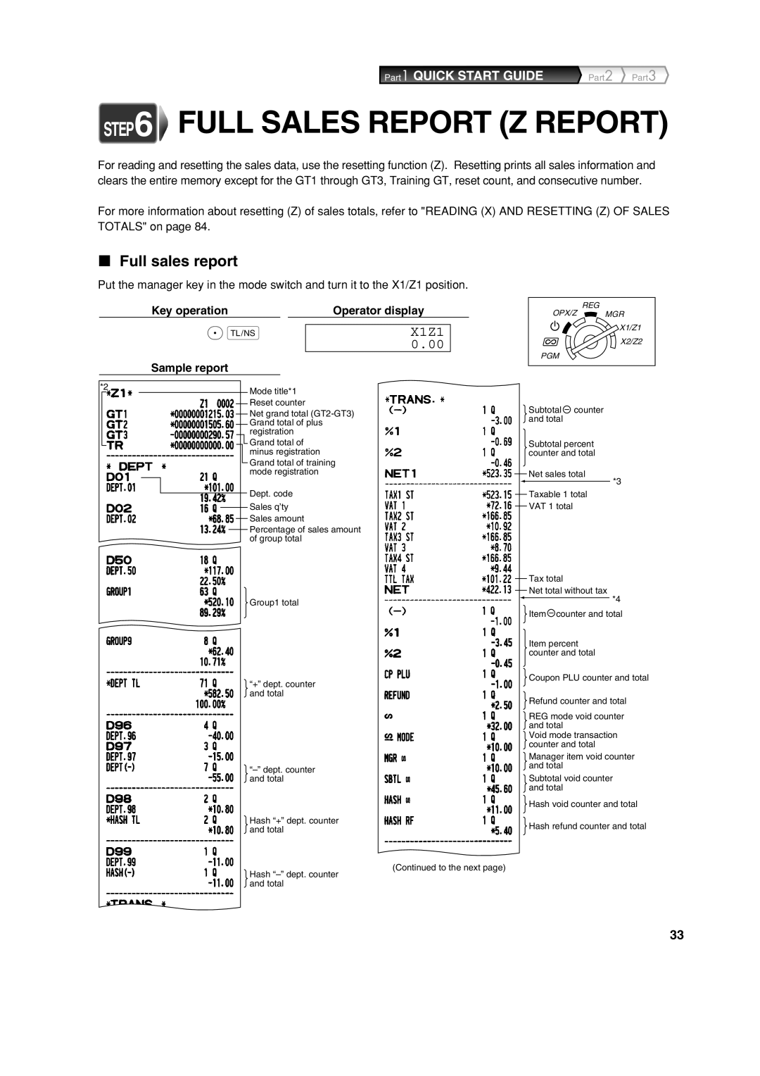 Sharp XE-A303 instruction manual Full sales report, Key operationOperator display, Sample report 