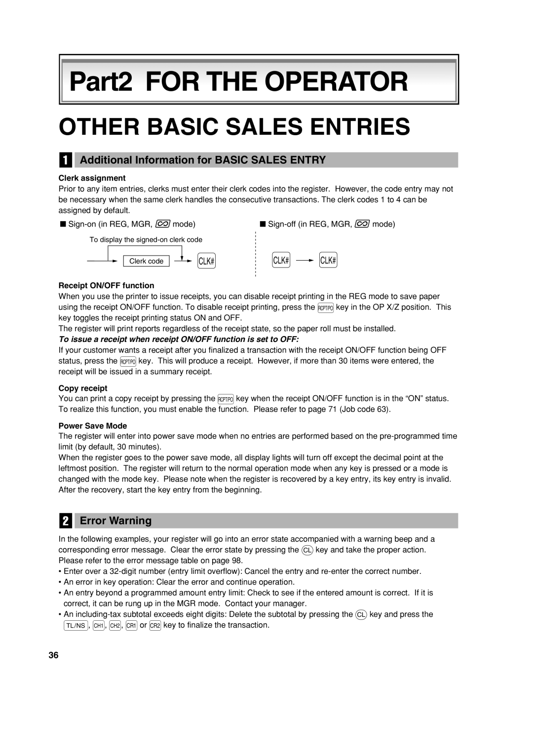 Sharp XE-A303 instruction manual Other Basic Sales Entries, Additional Information for Basic Sales Entry, Error Warning 