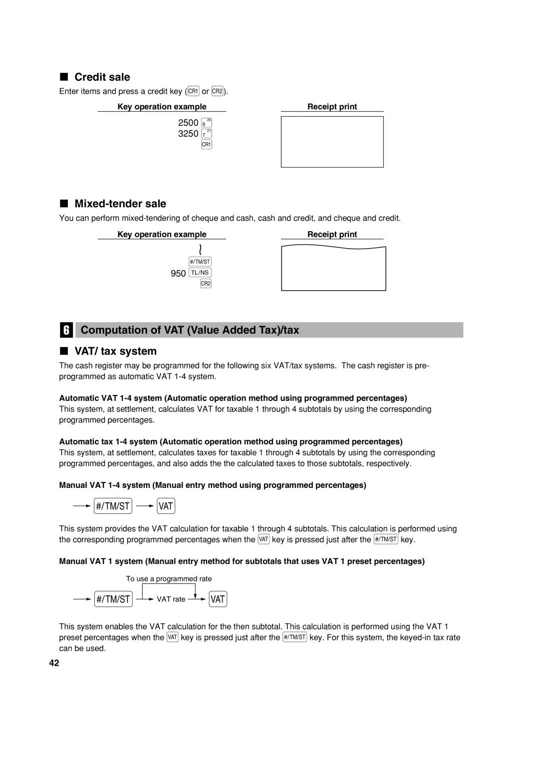 Sharp XE-A303 950 a b, Credit sale, Mixed-tender sale, Computation of VAT Value Added Tax/tax VAT/ tax system 