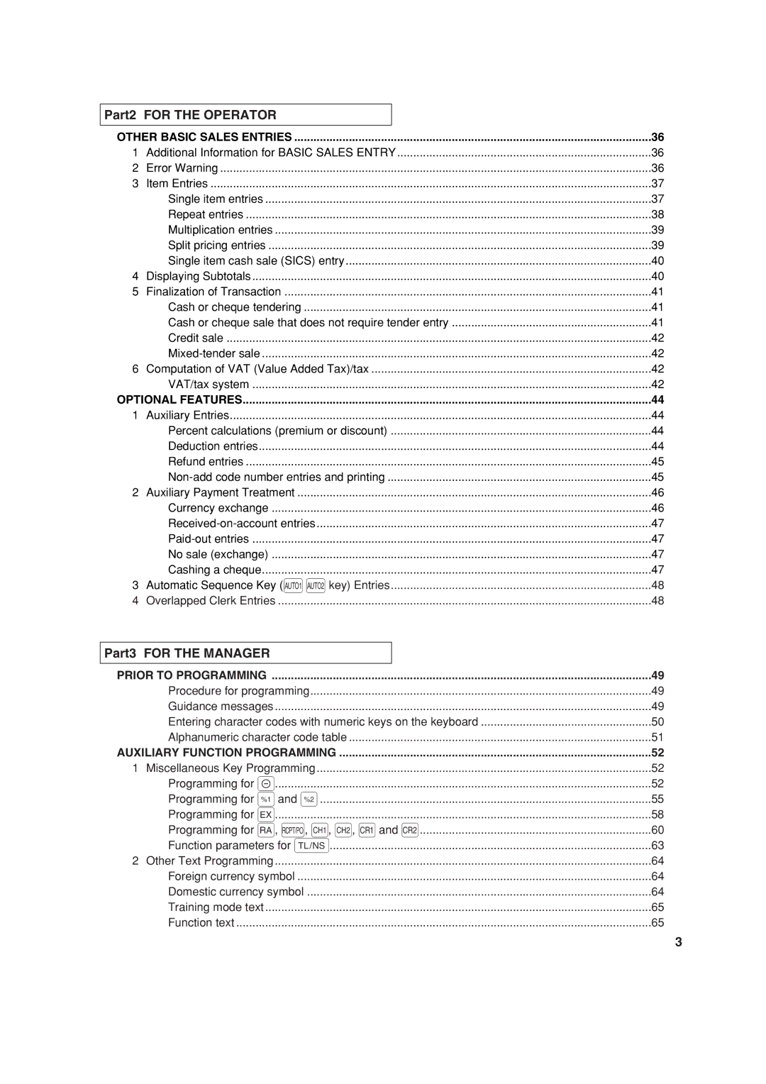 Sharp XE-A303 instruction manual Part2 for the Operator, Part3 for the Manager 