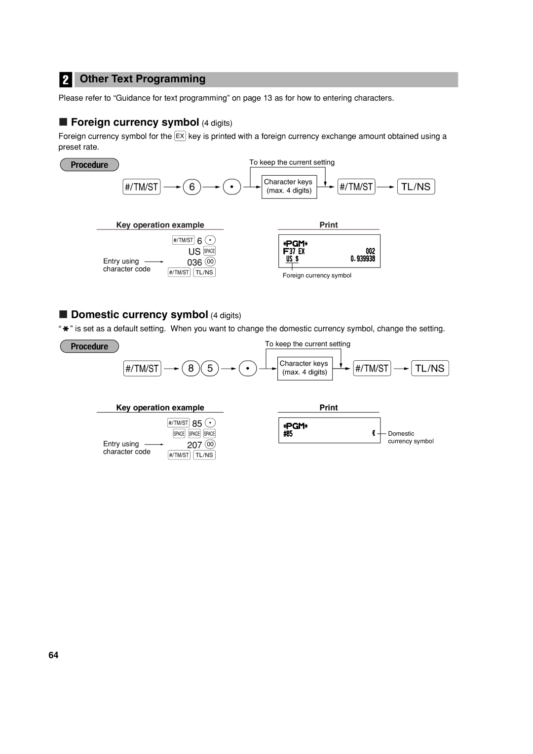 Sharp XE-A303 Other Text Programming, Foreign currency symbol 4 digits, Domestic currency symbol 4 digits 