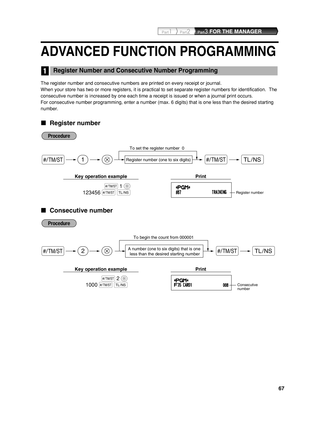 Sharp XE-A303 S2 @, Register Number and Consecutive Number Programming, Register number, Consecutive number 