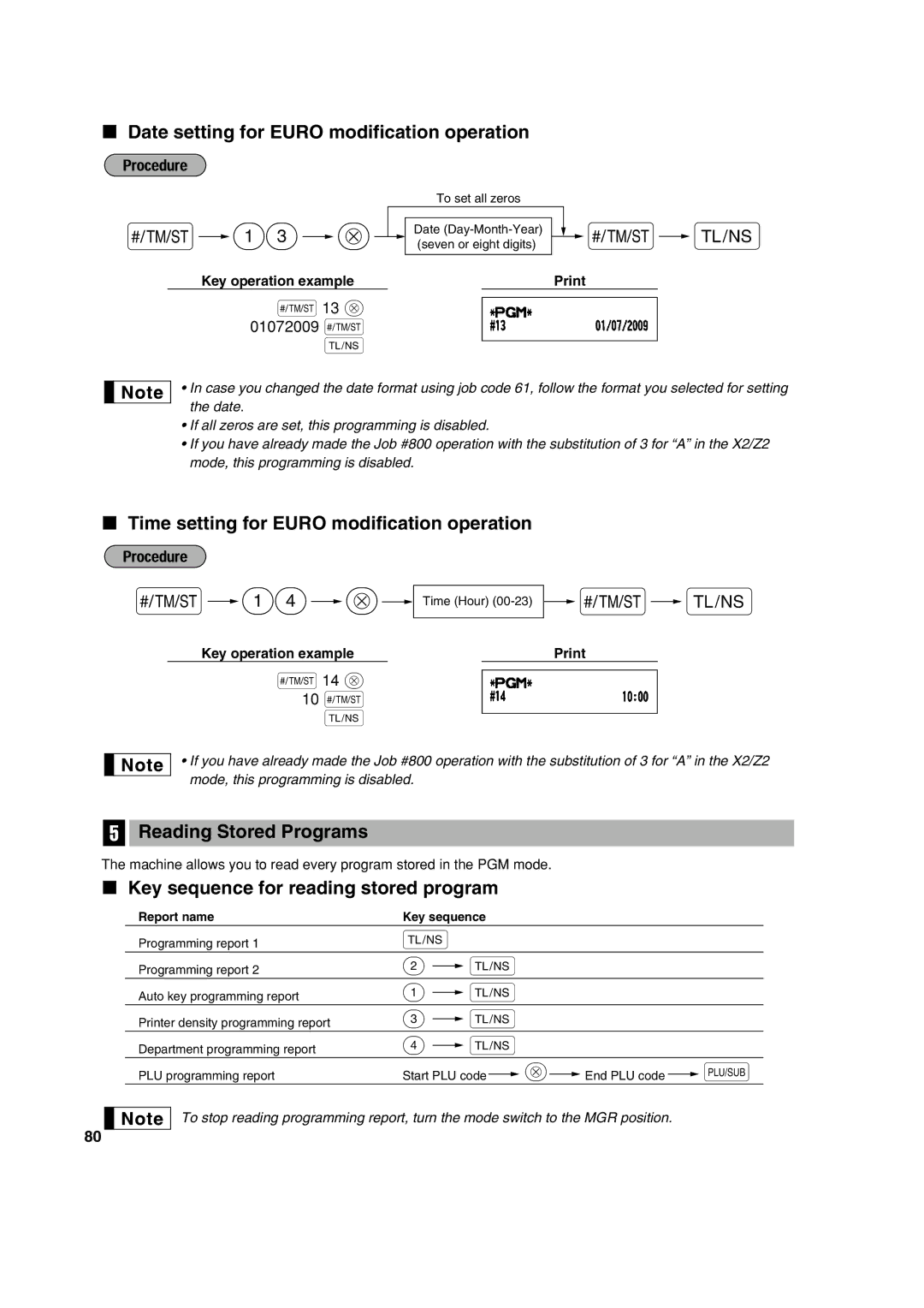 Sharp XE-A303 instruction manual Date setting for Euro modification operation, Time setting for Euro modification operation 