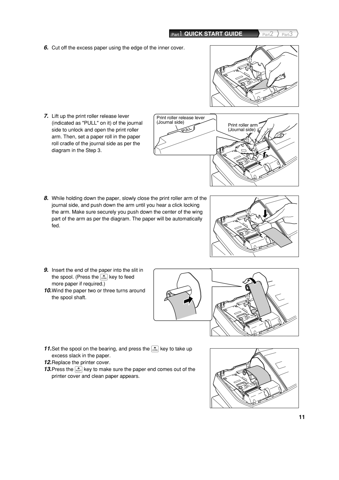 Sharp XE-A303 instruction manual Part1 QUICK START GUIDE, Cut off the excess paper using the edge of the inner cover 