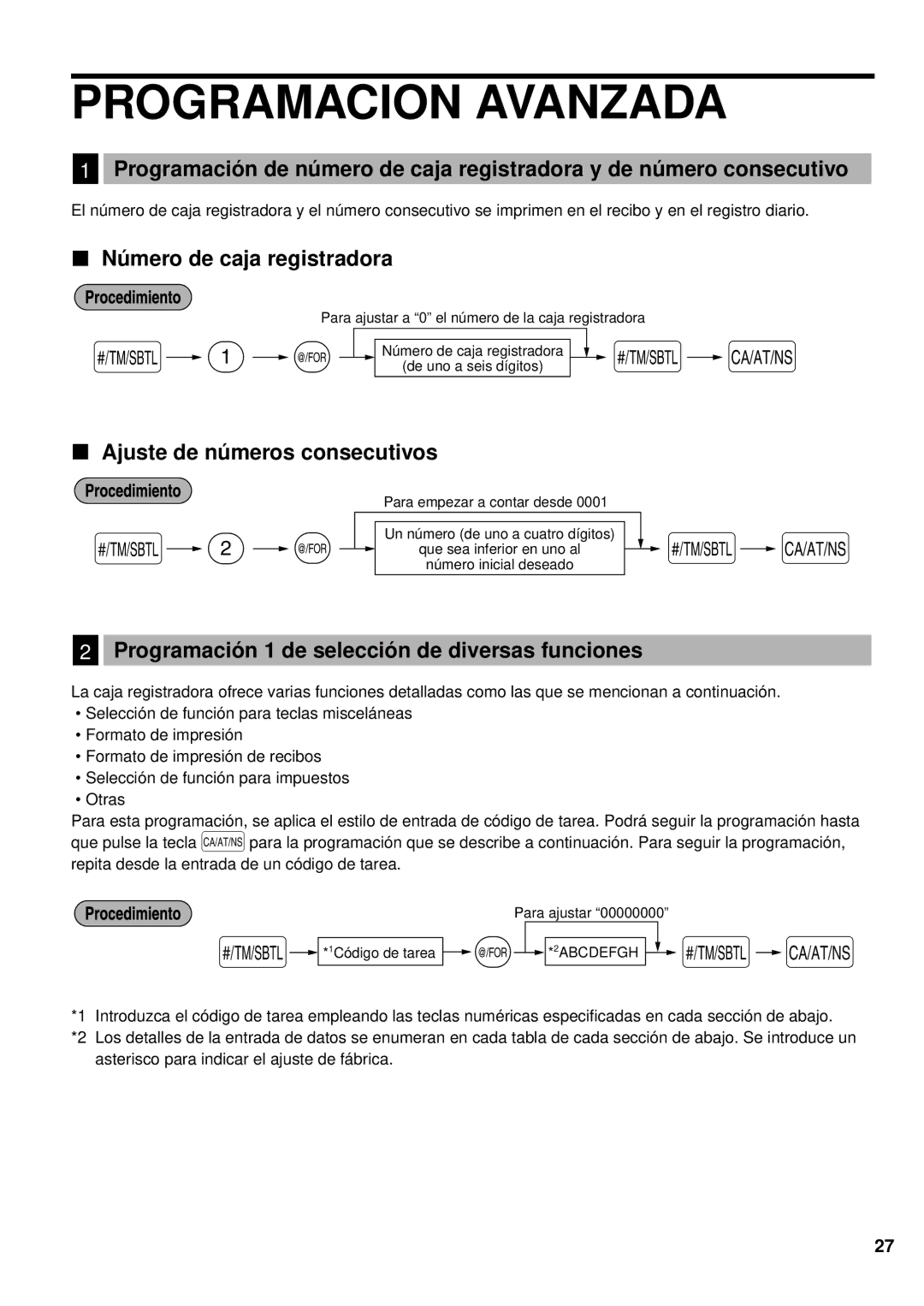 Sharp XE-A401 instruction manual Programacion Avanzada, Nú mero de caja registradora, Ajuste de nú meros consecutivos 