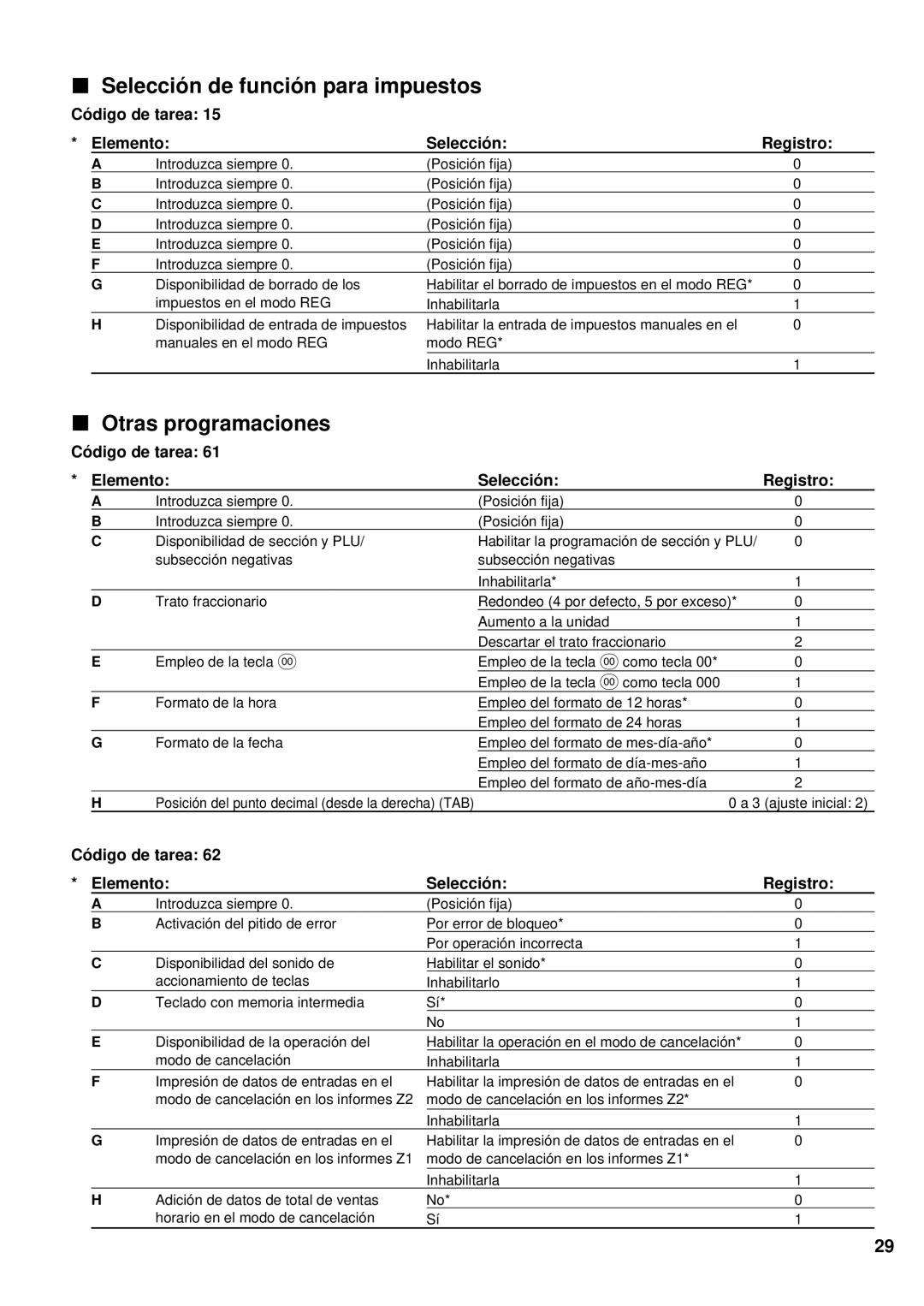 Sharp XE-A401 instruction manual Selecció n de funció n para impuestos, Otras programaciones 