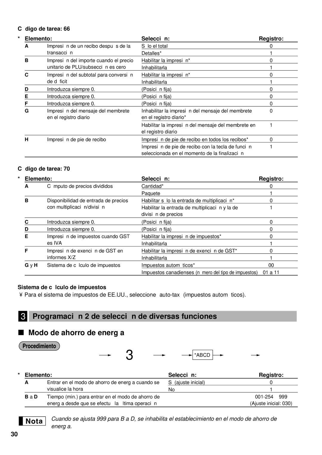 Sharp XE-A401 instruction manual Sistema de cá lculo de impuestos, Elemento Selecció n Registro 