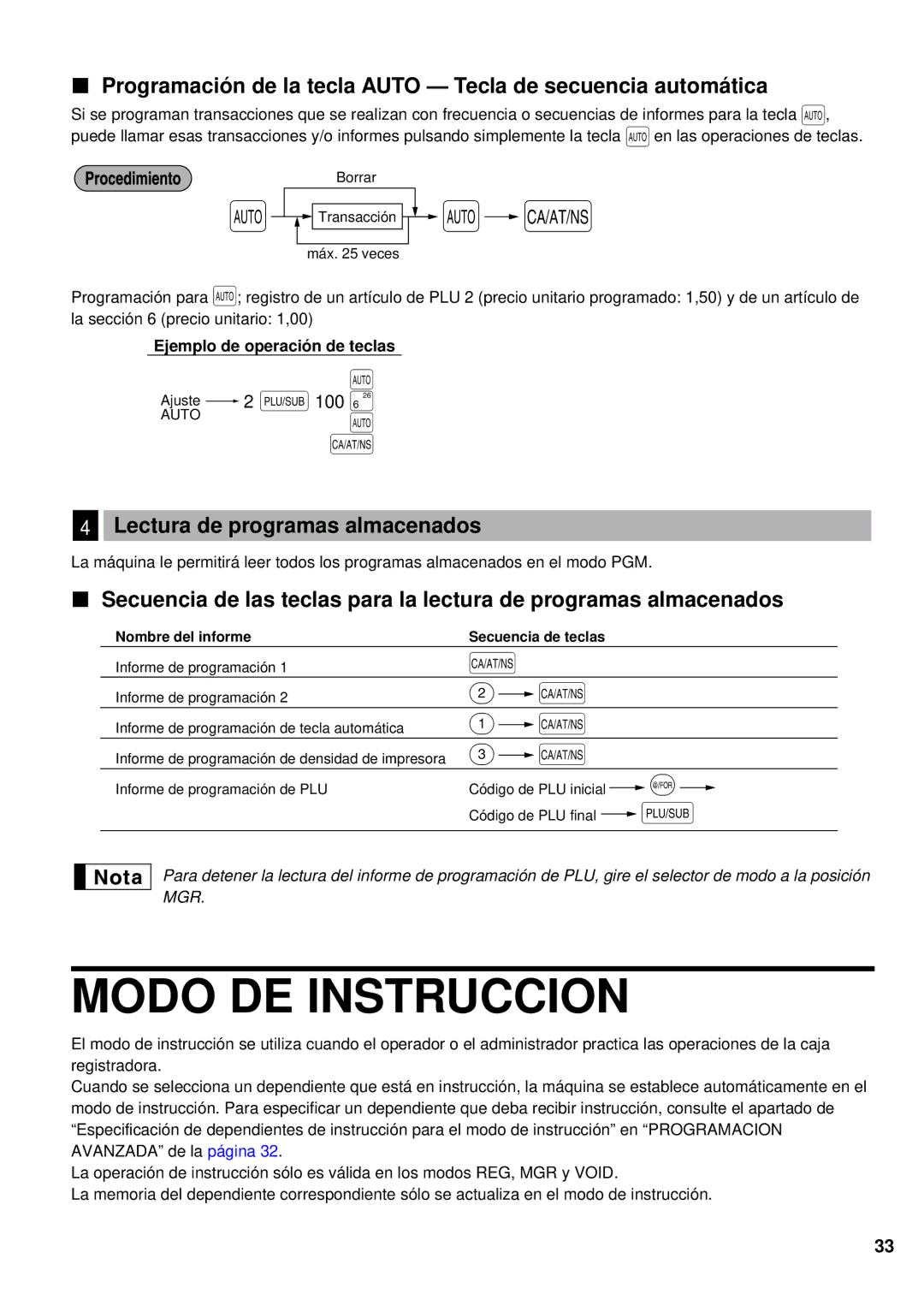 Sharp XE-A401 instruction manual Modo DE Instruccion, Lectura de programas almacenados 