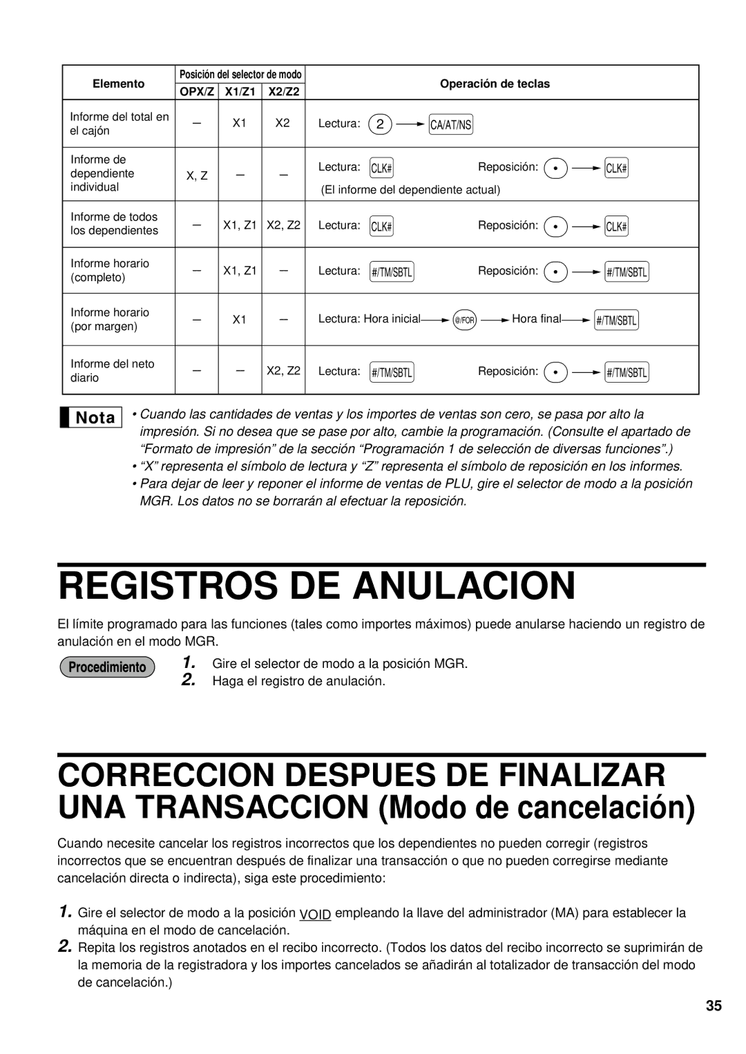 Sharp XE-A401 instruction manual Registros DE Anulacion 