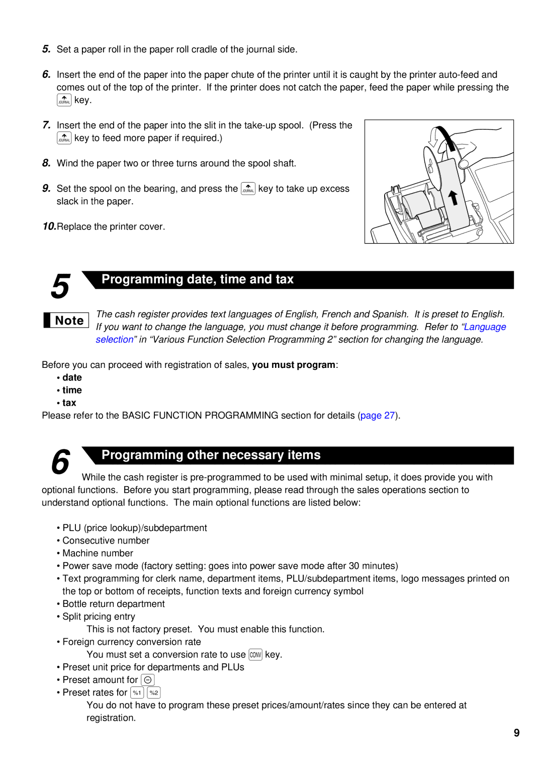 Sharp XE-A401 instruction manual Programming date, time and tax, Date Time Tax 