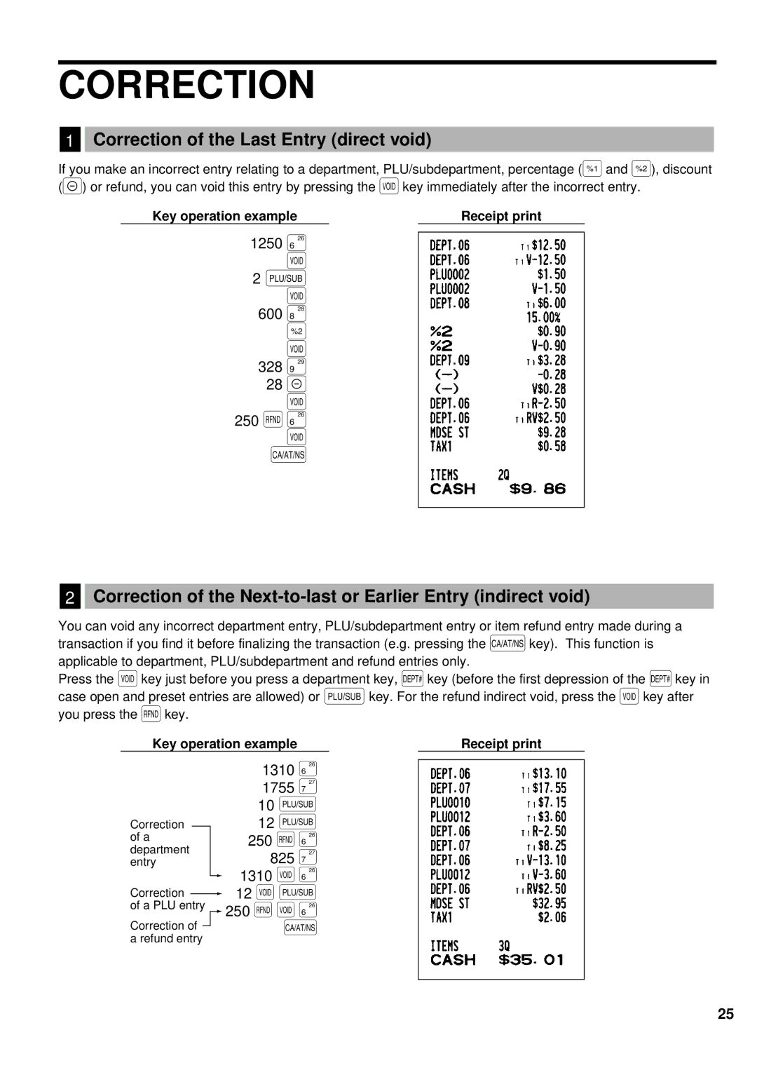 Sharp XE-A401 instruction manual 600 328 ª, Correction of the Last Entry direct void 