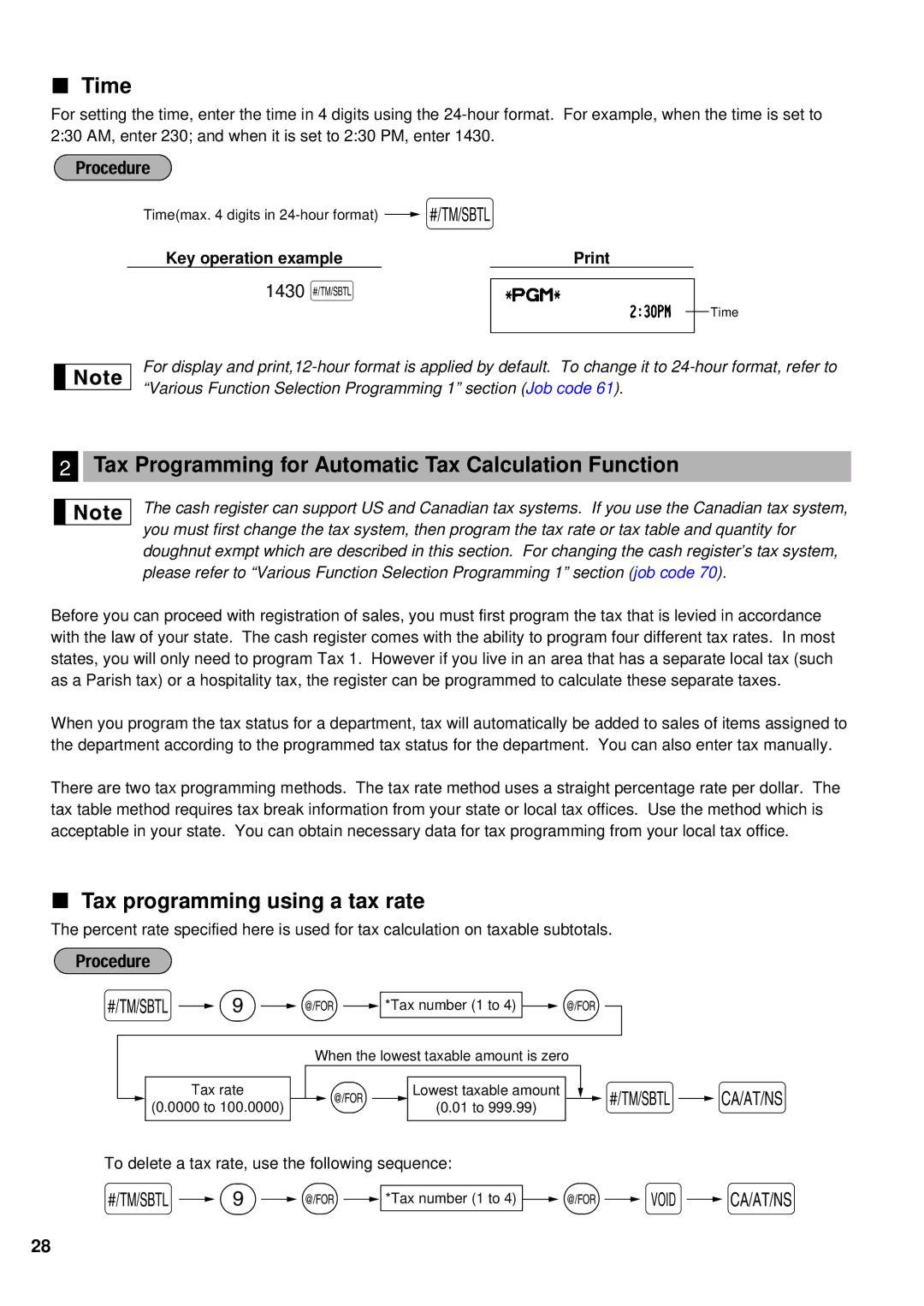 Sharp XE-A401 Time, Tax Programming for Automatic Tax Calculation Function, Tax programming using a tax rate, 1430 s 