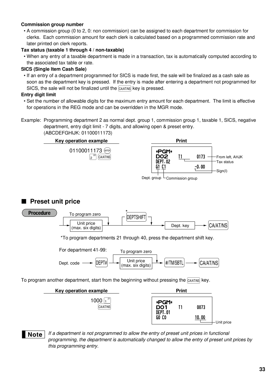 Sharp XE-A401 instruction manual Preset unit price, 01100011173 @, 1000 ¡ 