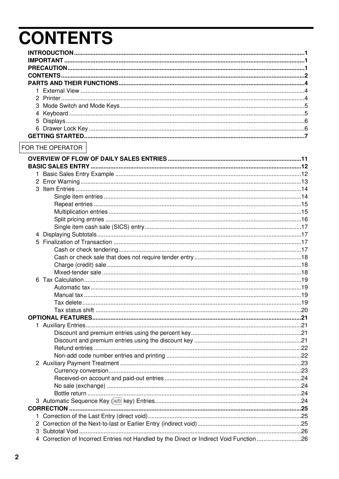 Sharp XE-A401 instruction manual Contents 