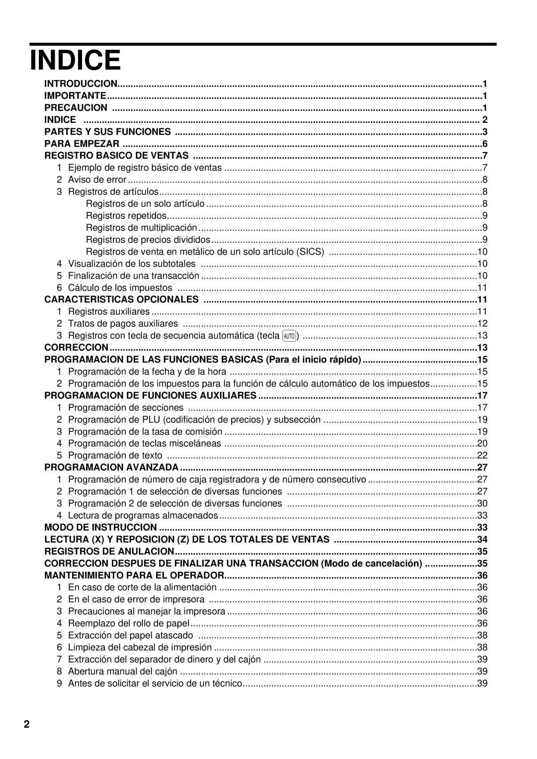 Sharp XE-A401 instruction manual Indice, Programacion DE LAS Funciones Basicas Para el inicio rá pido 