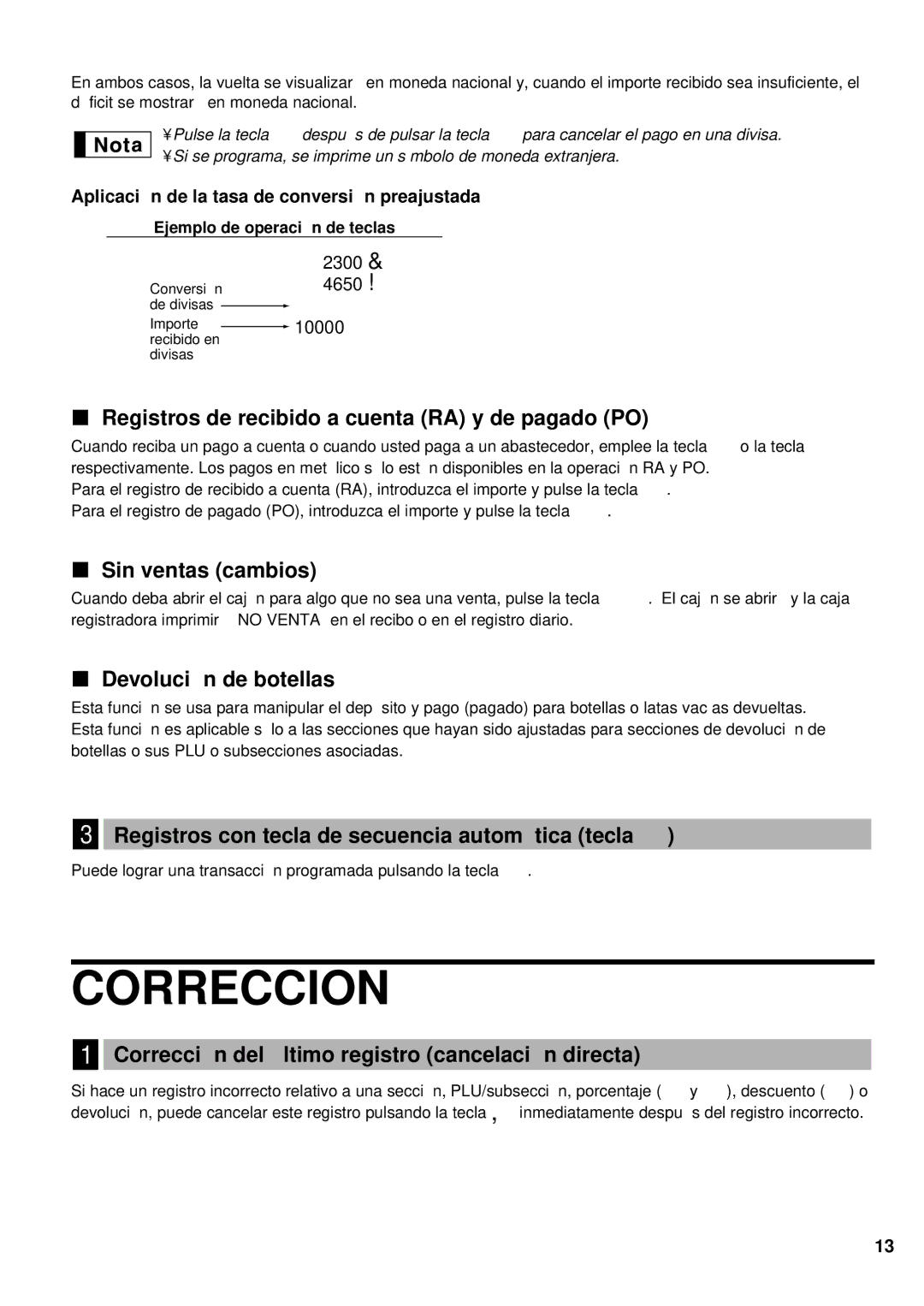 Sharp XE-A401 instruction manual Correccion 