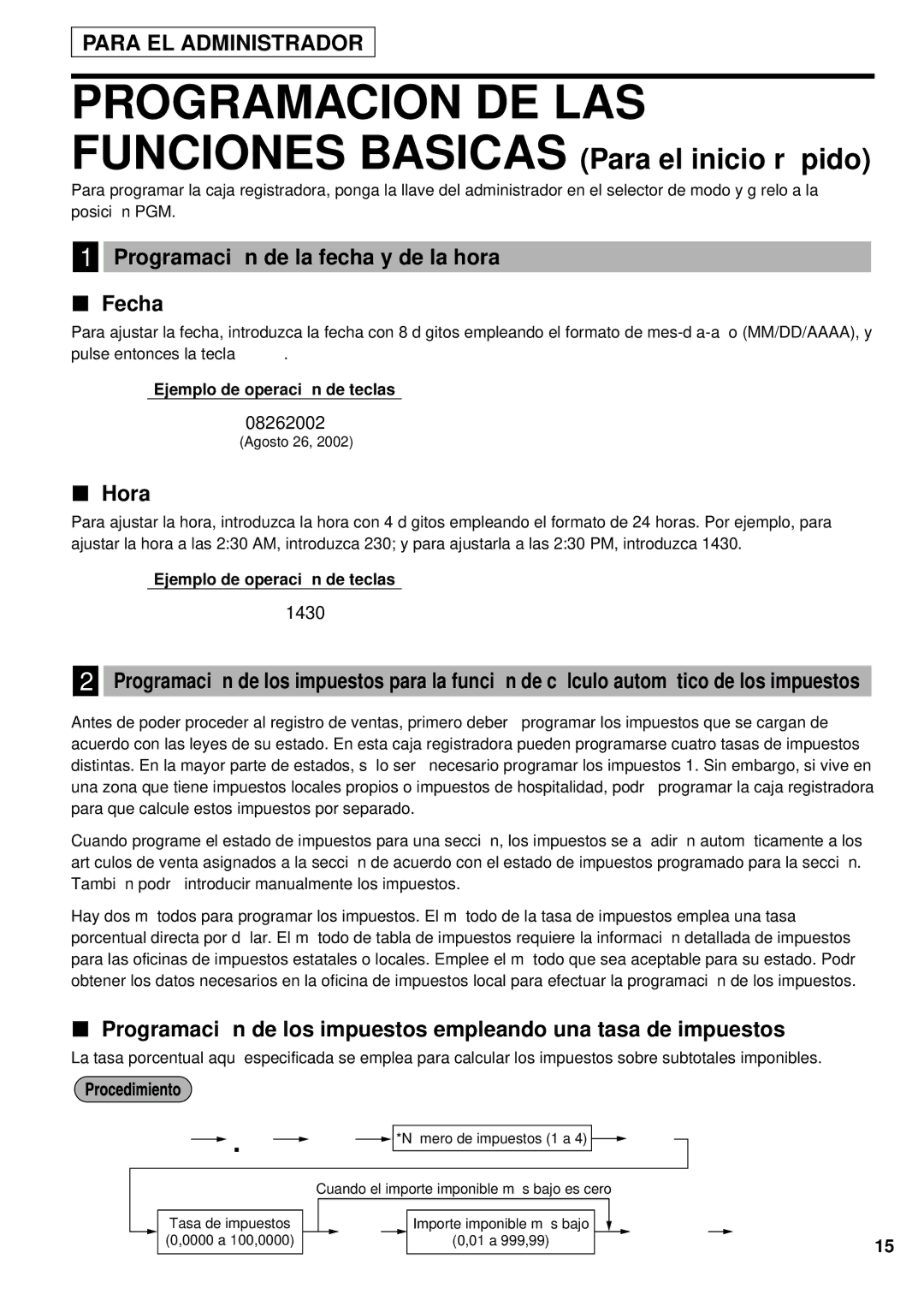 Sharp XE-A401 instruction manual Programacion DE LAS, Programació n de la fecha y de la hora Fecha, Hora 