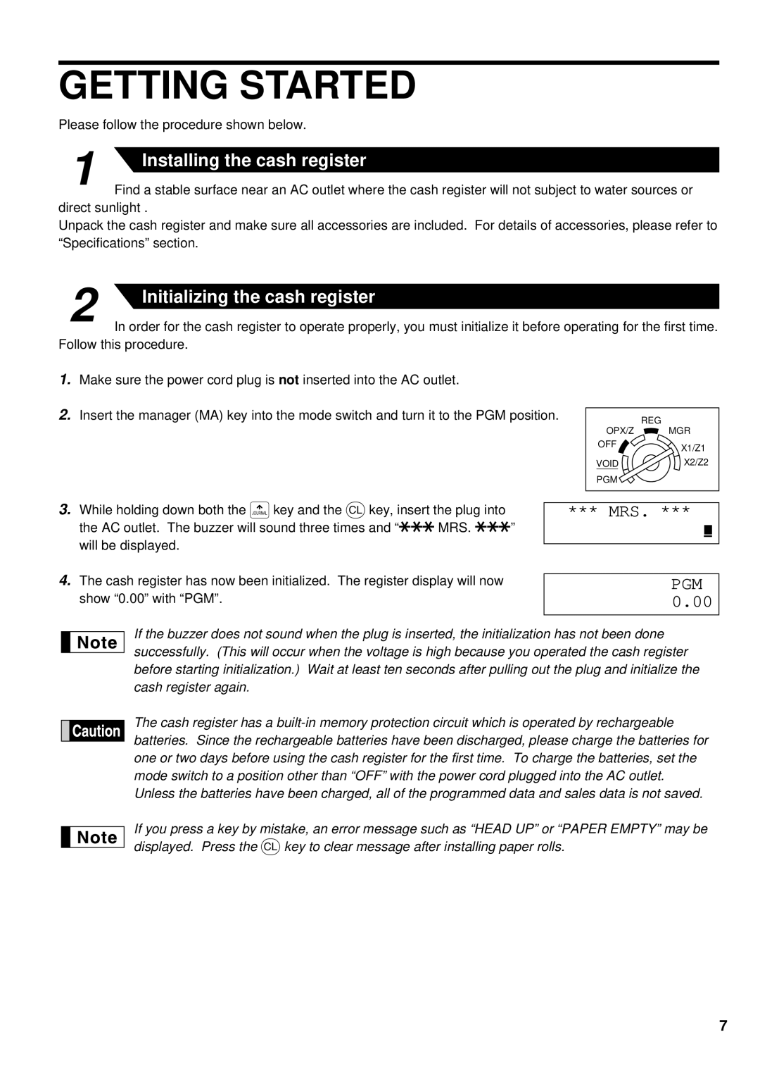 Sharp XE-A401 instruction manual Getting Started, Installing the cash register 