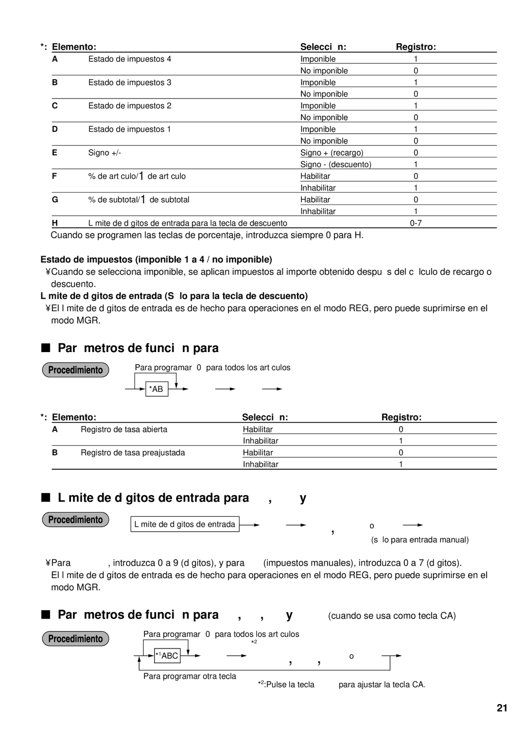 Sharp XE-A401 instruction manual Pará metros de funció n para, Límite de dígitos de entrada para r, Ry t 