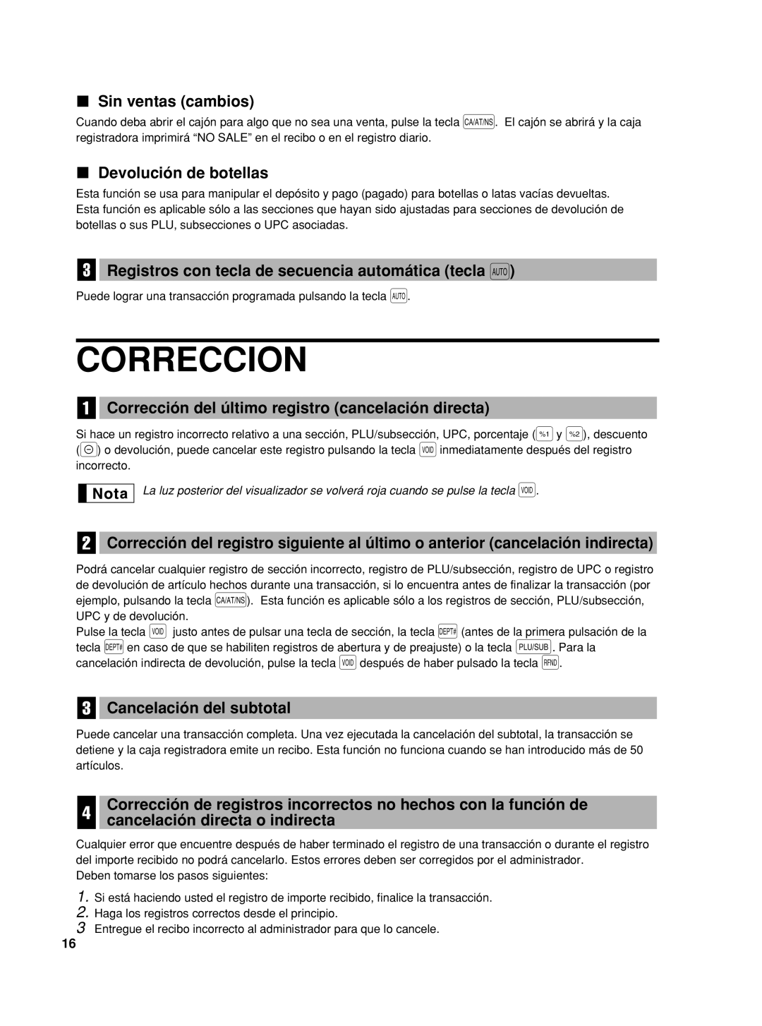 Sharp XE-A42S instruction manual Correccion 