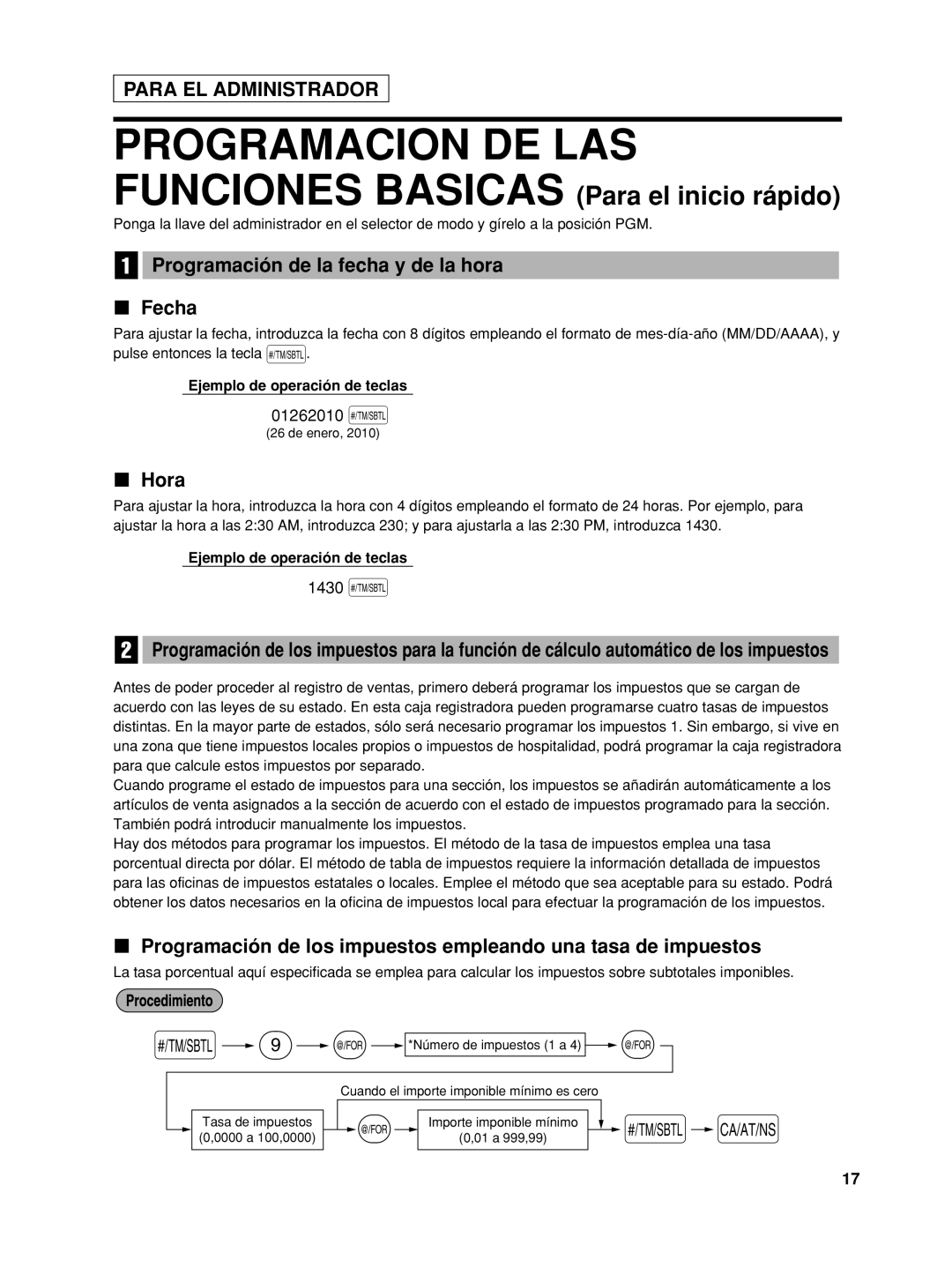 Sharp XE-A42S instruction manual Programacion DE LAS, Programación de la fecha y de la hora Fecha, Hora 