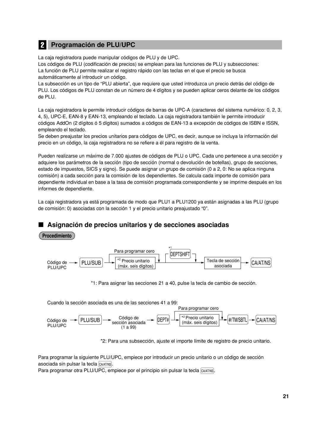 Sharp XE-A42S instruction manual Programación de PLU/UPC, Asignación de precios unitarios y de secciones asociadas 