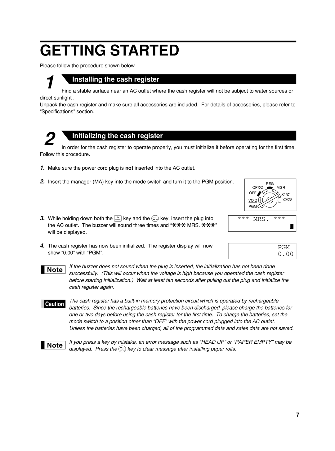 Sharp XE-A42S instruction manual Getting Started, Installing the cash register 