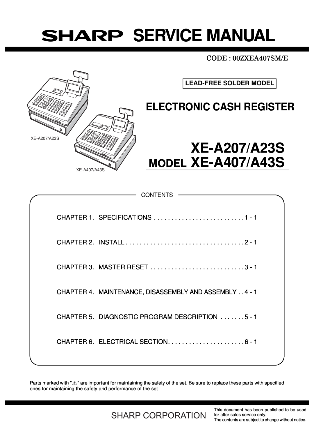 Sharp XEA407 instruction manual XE-A407 XE-A43S, Electronic Cash Register, Instruction Manual, Model 
