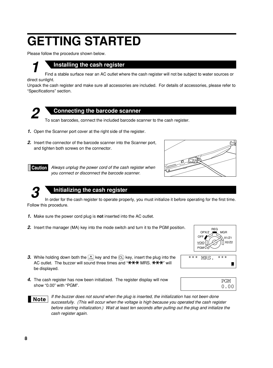 Sharp XE-A506 instruction manual Getting Started, Installing the cash register 