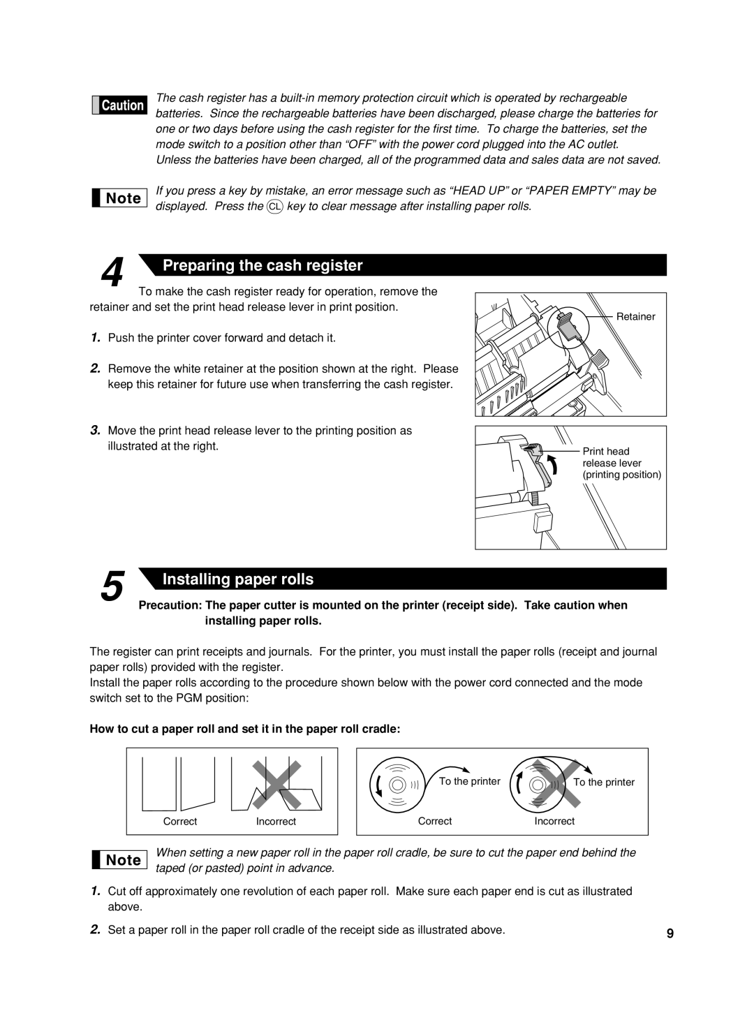 Sharp XE-A506 instruction manual Preparing the cash register, How to cut a paper roll and set it in the paper roll cradle 