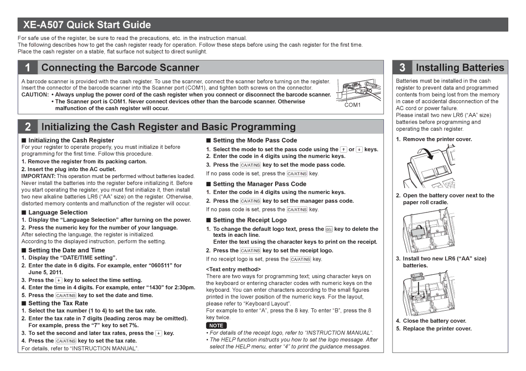 Sharp XE-A507 quick start Connecting the Barcode Scanner 