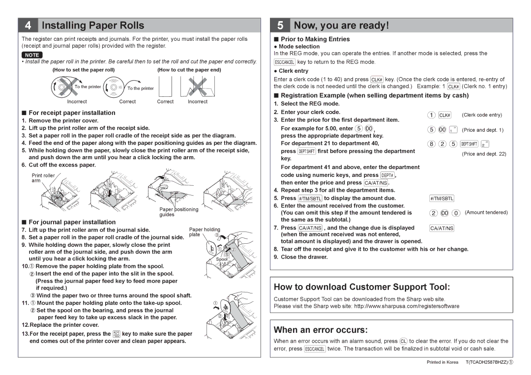 Sharp XE-A507 quick start Installing Paper Rolls, Now, you are ready 