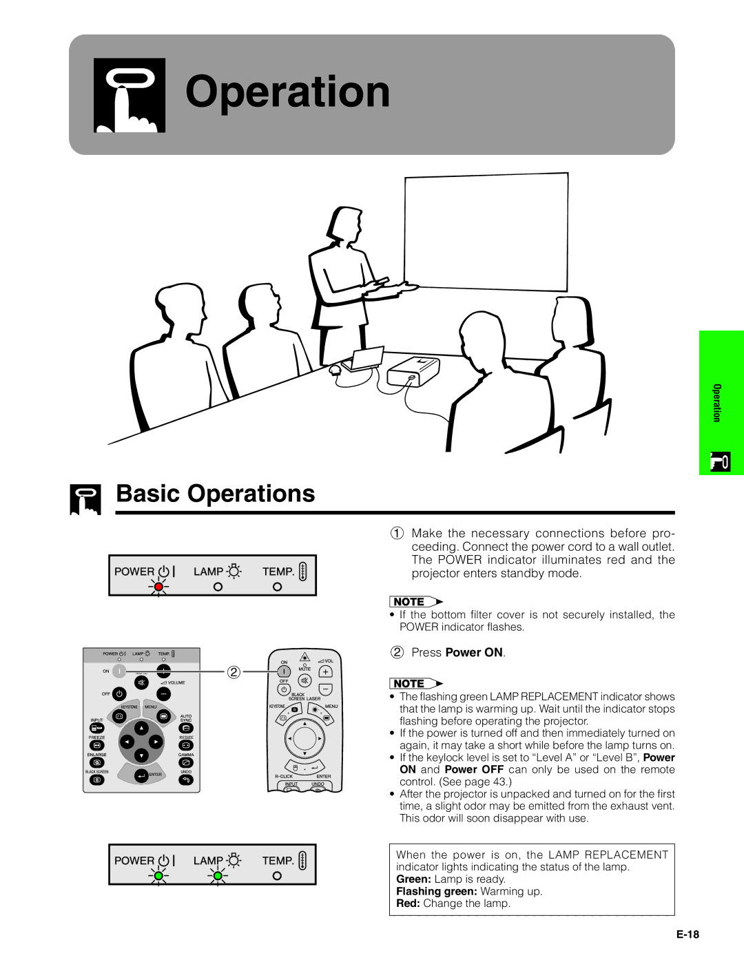 Sharp XG-C40XU operation manual Basic Operations, Press Power on 