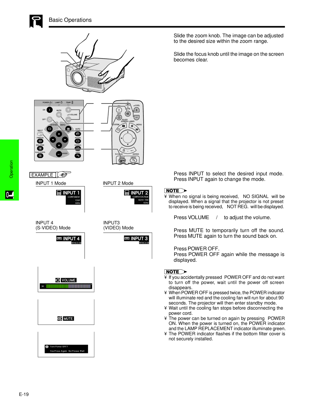 Sharp XG-C40XU operation manual Basic Operations, Press Power OFF 