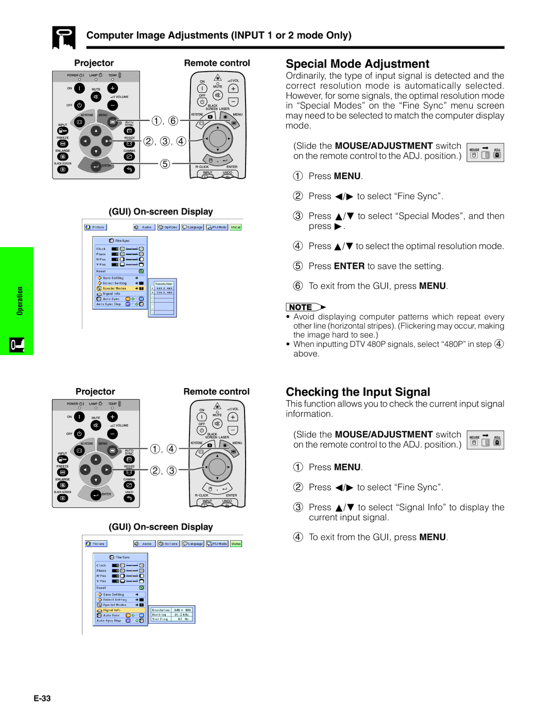 Sharp XG-C40XU operation manual Special Mode Adjustment, Checking the Input Signal 