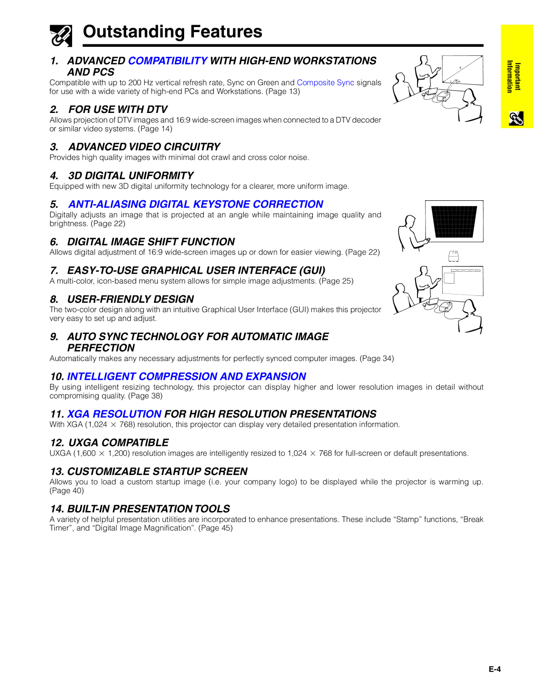 Sharp XG-C40XU operation manual Outstanding Features, Advanced Compatibility with HIGH-END Workstations PCS 