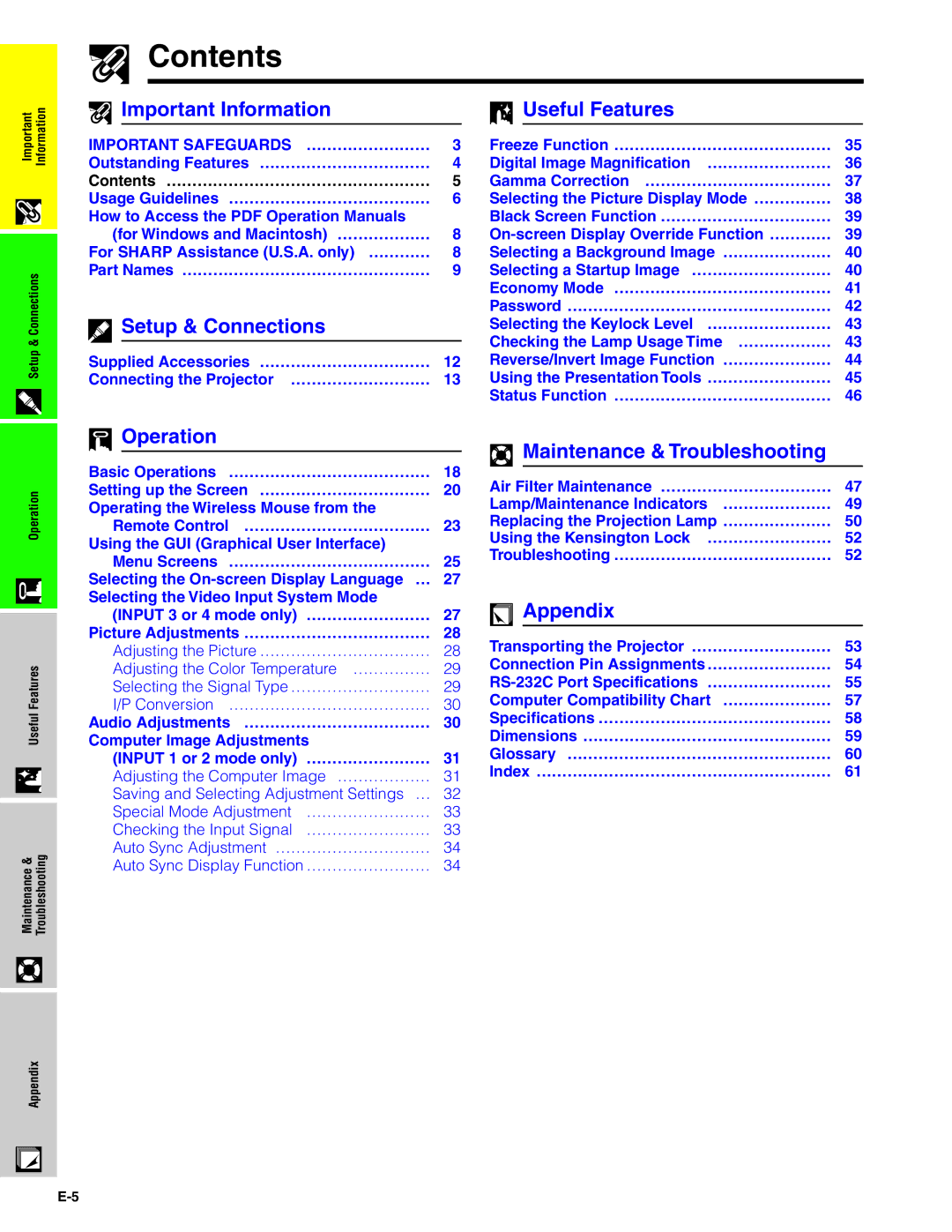 Sharp XG-C40XU operation manual Important Information Useful Features 