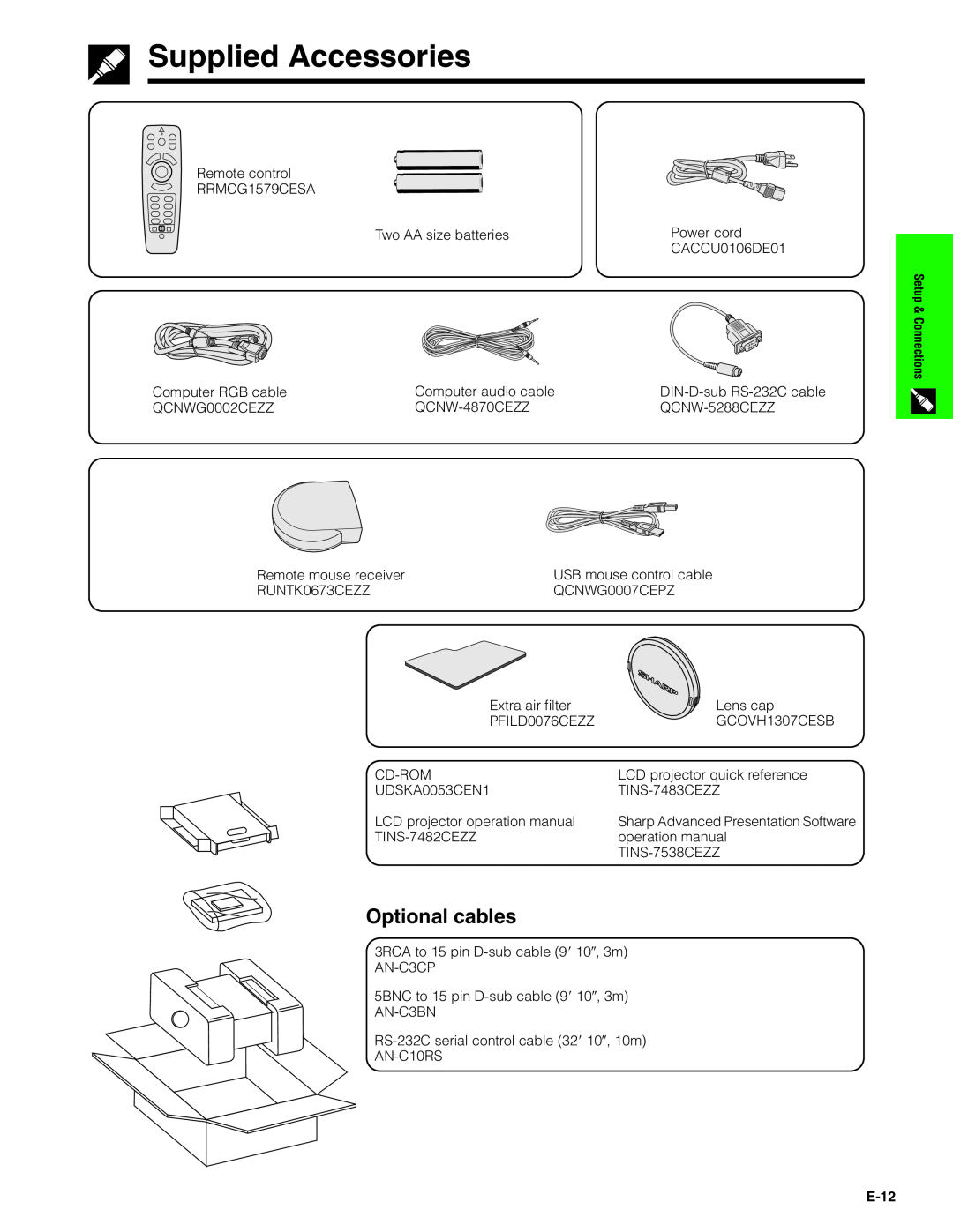 Sharp XG-C40XU operation manual Supplied Accessories, Optional cables 