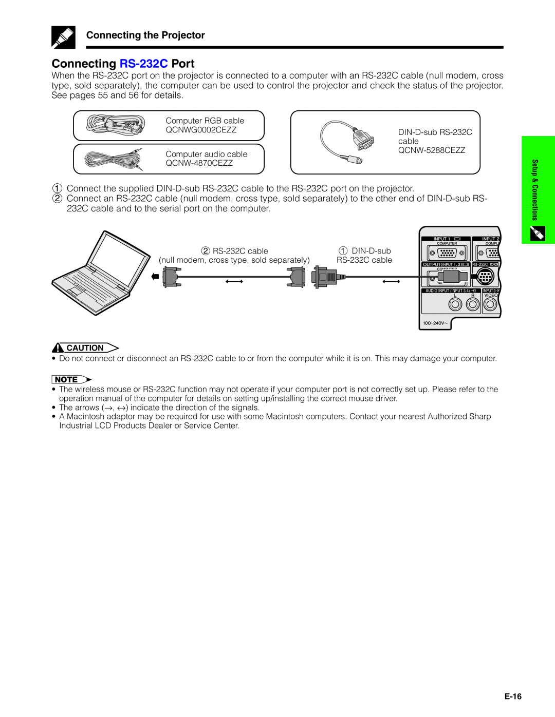 Sharp XG-C40XU operation manual Connecting RS-232C Port, Connecting the Projector 
